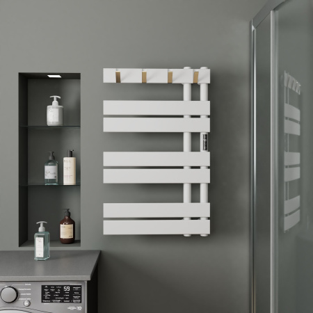 Полотенцесушитель дизайнерский электрический BAU Wind Hook White 80х50, подключение нижнее, белый матовый
