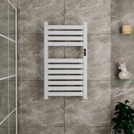 Полотенцесушитель дизайнерский электрический BAU Elite Elegant White 80х45, подключение справа, белый матовый