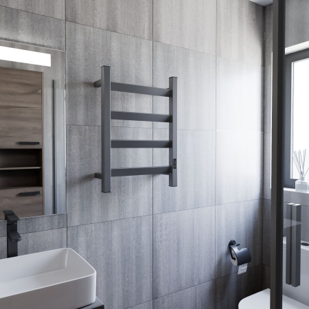 Полотенцесушитель электрический профильный BAU Hotel Veer Gun Grey 40х60, 4 планки , универсальный, темно-серый металлик