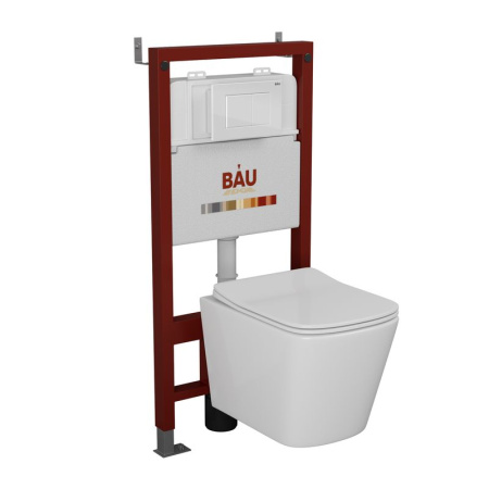 Комплект BAU 6 в 1: инсталляция BAU PRO, Унитаз подвесной безободковый Bau Stil 49x35, сиденье дюропласт микролифт, клавиша BAU Stil, белый глянец