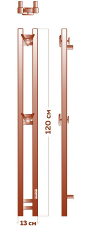 Полотенцесушитель дизайнерский электрический, профильный BAU Stella Square 10х120, 2 коллектора, 2 крючка, нерж. сталь полированная