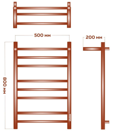 Полотенцесушитель электрический с полкой BAU Stil Shelf 50х80, 7 планок, универсальный, нерж. сталь полированная
