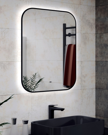 Зеркало Bau Black Rand 70х80, с LED фоновой подсветкой, бесконтактным сенсором, черной окантовкой