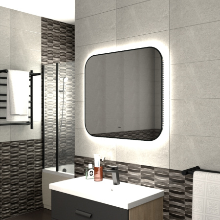 Зеркало Bau Black Rand 80х70, с LED фоновой подсветкой, бесконтактным сенсором, черной окантовкой