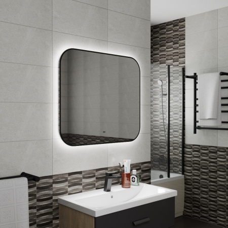 Зеркало Bau Black Rand 80х70, с LED фоновой подсветкой, бесконтактным сенсором, черной окантовкой