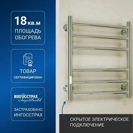 Полотенцесушитель электрический Маргроид BAU В10 50х60, П 6 (3+3) с таймером слева, скрытый монтаж