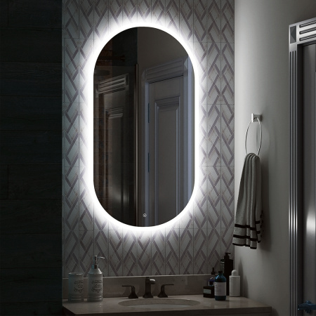 Зеркало Bau Kaps 55, овальное, LED подсветка, сенсор, пластиковый защитный корпус